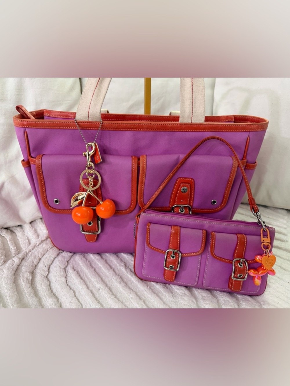 Coach Purple and Orange Tote with Matching Wristlet